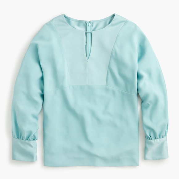 J.Crew Light Blue Keyhole V-Neck Top Satin-Backed Crepe - Picture 9 of 9